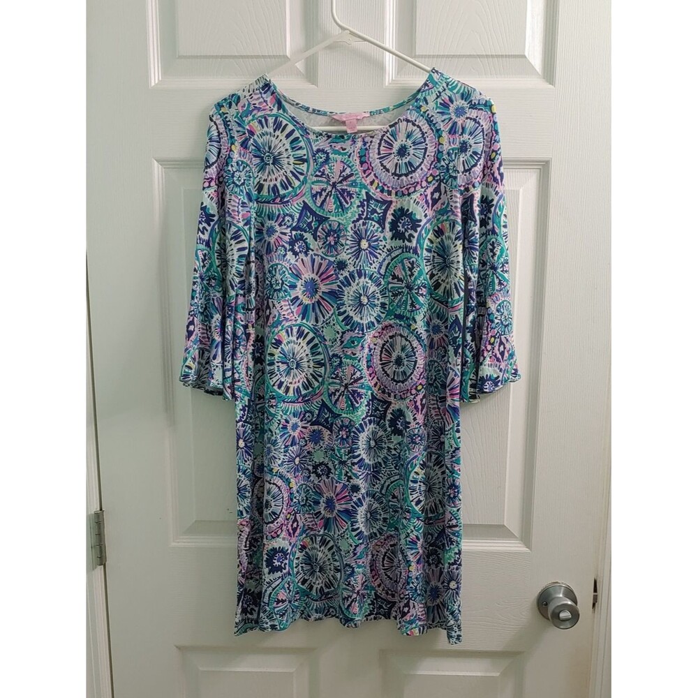 Lilly Pulitzer Ophelia Dress Women's S Blue Boho Bell Sleeves